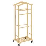 Cabide de Pé de Bambu Cabide com Rodas Suportes para Roupas Barras para Calças Bandeja e Sapateira 47x33,7x105,5 cm Madeira