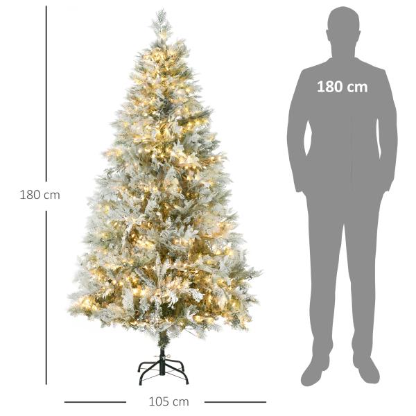 Árvore de Natal Artificial Nevada 180 cm com 300 Luzes LED 577 Ramos e Base Dobrável Verde