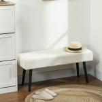 Banco de Pé de Cama em Bombazina com Assento Acolchoado, Design Capitoné e Pernas de Aço para Quarto Branco Creme