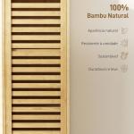 Coluna Casa de Banho de Bambu com 3 Prateleiras Abertas Portas de Ripas Prateleiras Ajustáveis 34x30x170 cm Madeira