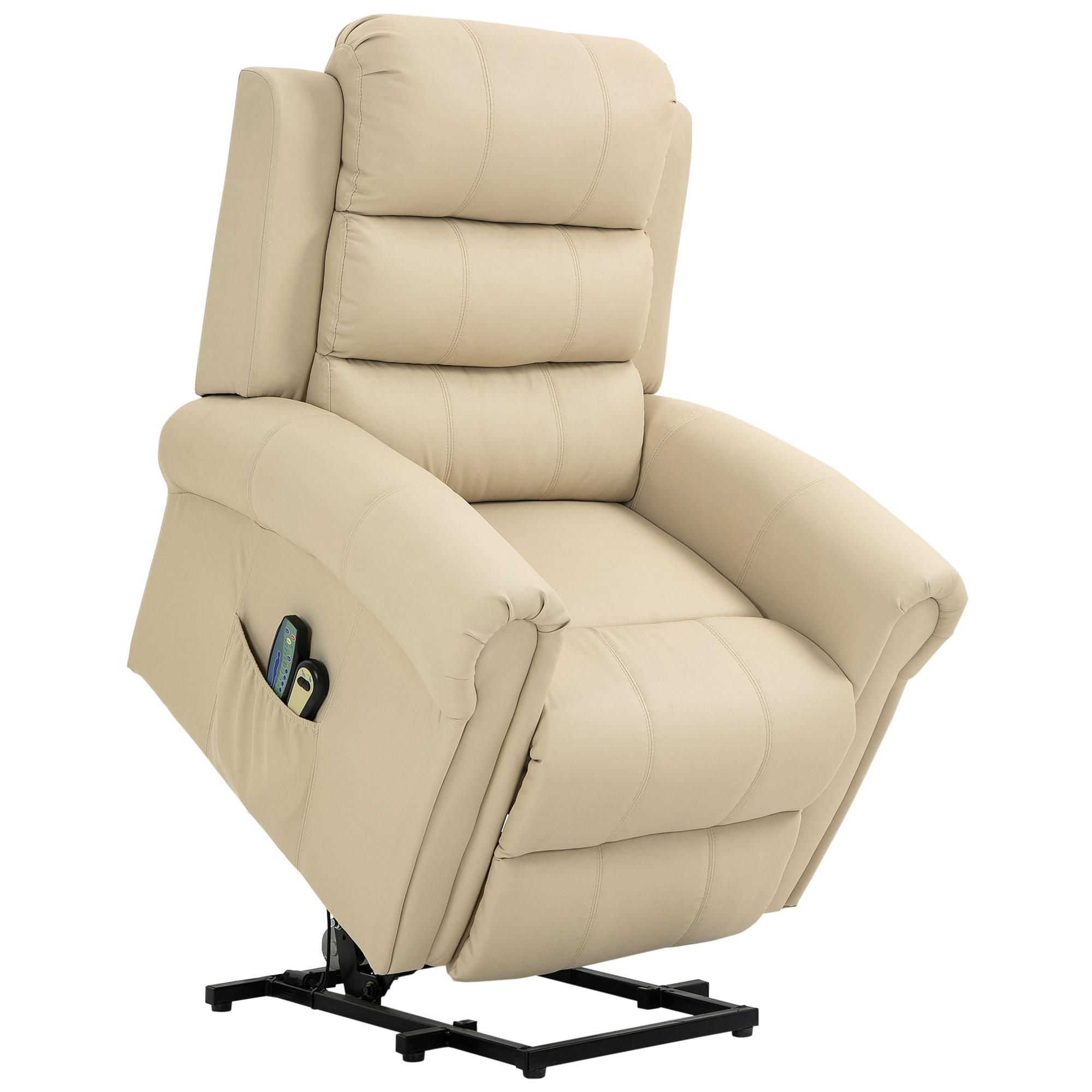 Poltrona Reclinável Elétrica Levanta Pessoas com Massagem Vibratória e Aquecimento 98x96x105 cm Creme