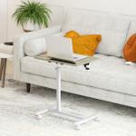 Mesa Auxiliar com Rodas Altura Ajustável Superfície Inclinável e Estrutura de Metal 57x40x67,5 - 101 cm Carvalho e Branco