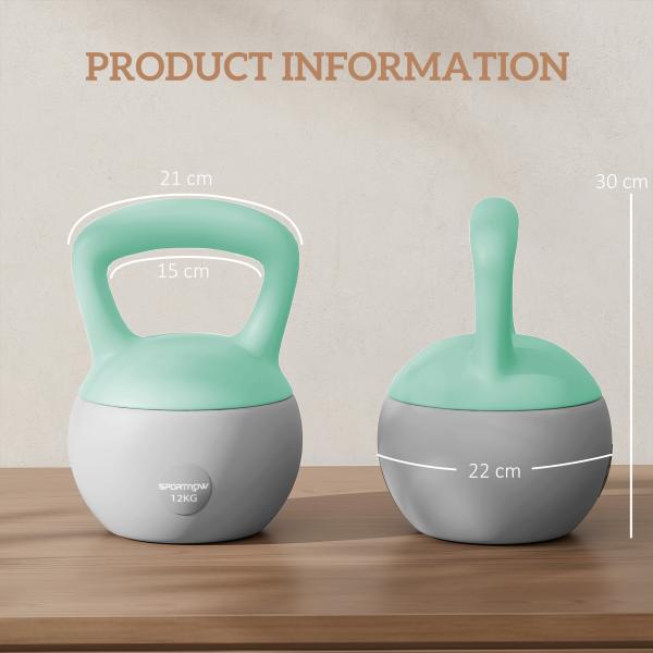 Kettlebell de 12 kg Pesa Russa Preenchida de Areia Metálica e Alça Antiderrapante para Treino em Casa Ginásio Ø21x30 cm Cinzento