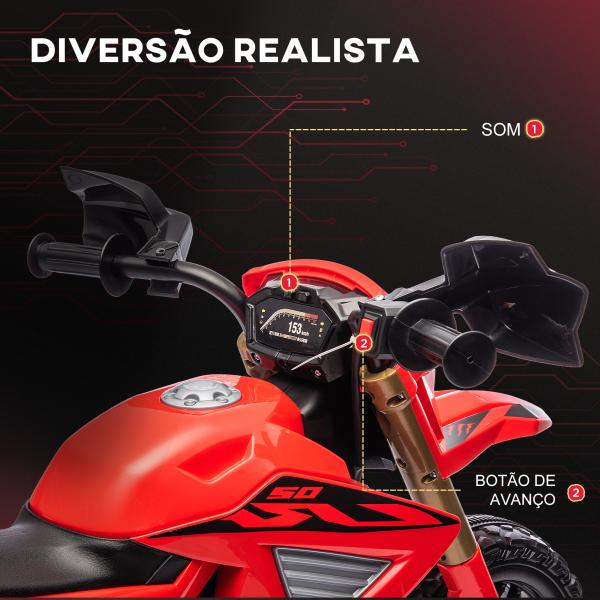 Mota Elétrica para Crianças Moto a Bateria para Crianças 6V com Rodas de Treino e Buzina 105x57x62 cm Vermelha