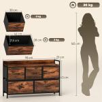 Cómoda com 5 Gavetas de Tecido Cómoda de Estilo Industrial com Estrutura Metálica para Quarto 98x29x63 cm Castanho Rústico