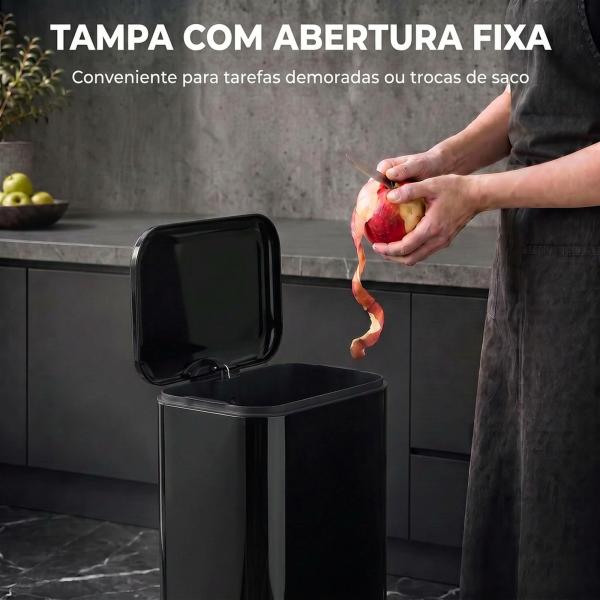 Caixote do Lixo para Cozinha 20 L em Aço Galvanizado com Tampa de Fecho Suave Pedal Balde Removível e Antiimpressões Digitais Preto