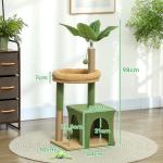 Árvore Arranhadora para Gatos 98 cm com Folhas Artificiais, Toca, Cama, Postes em Juta e 2 Bolas, Verde