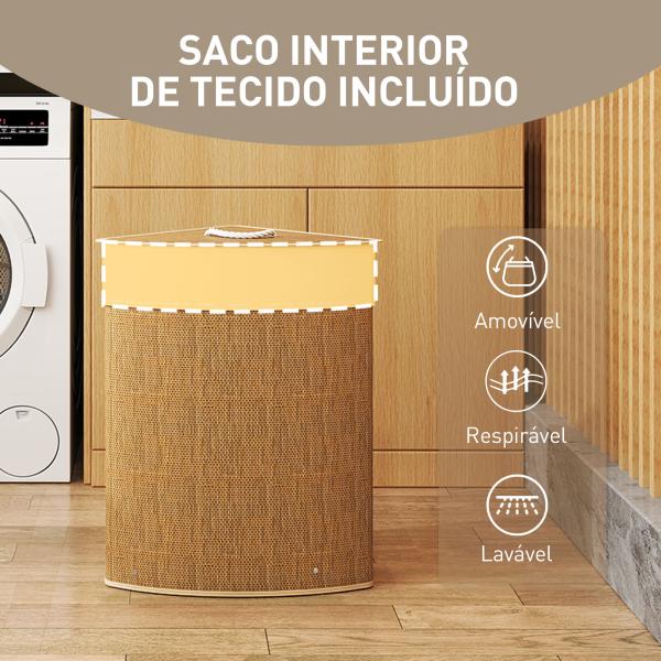Cesto para Roupa Suja de Bambu de 55L com Tampa e Asa Saco Extraível e Lavável para Casa de Banho Quarto, 35x35x60 cm Castanho