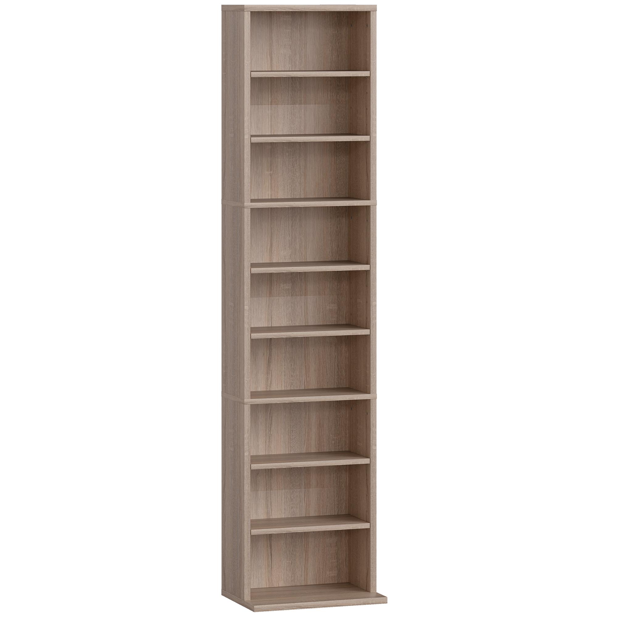 Estante para CDs e DVDs Suportes para CD Estreitos com 9 Compartimentos Prateleiras Ajustáveis 33x24x140 cm Madeira