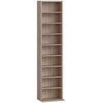 Estante para CDs e DVDs Suportes para CD Estreitos com 9 Compartimentos Prateleiras Ajustáveis 33x24x140 cm Madeira