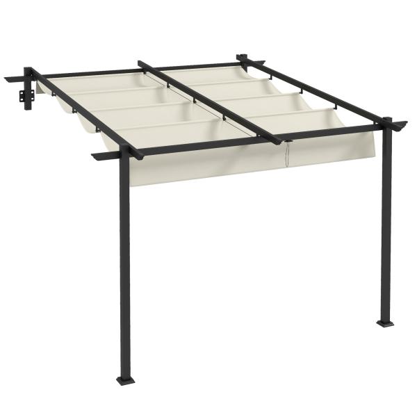 Pérgola de Parede 3x3 m Pérgola de Jardim com Teto Retrátil de Poliéster e Estrutura de Aço Creme e Cinza Escuro