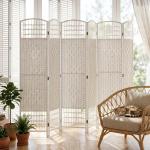 Biombo Separador de Ambientes de 6 Painéis Dobrável em Corda de Papel 160x170 cm Decoração para Quarto Branco