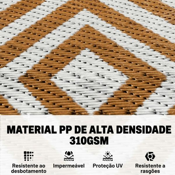 Tapete de Exterior Reversível de Plástico Impermeável para para Varanda Pátio Campismo Praia 182x274cm Marrom e Branco