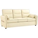 Sofá de 3 Lugares Sofá de Sala Moderno 190x85x80 cm Estofado em Couro Sintético com Bolso Lateral e 2 Almofadas Bege