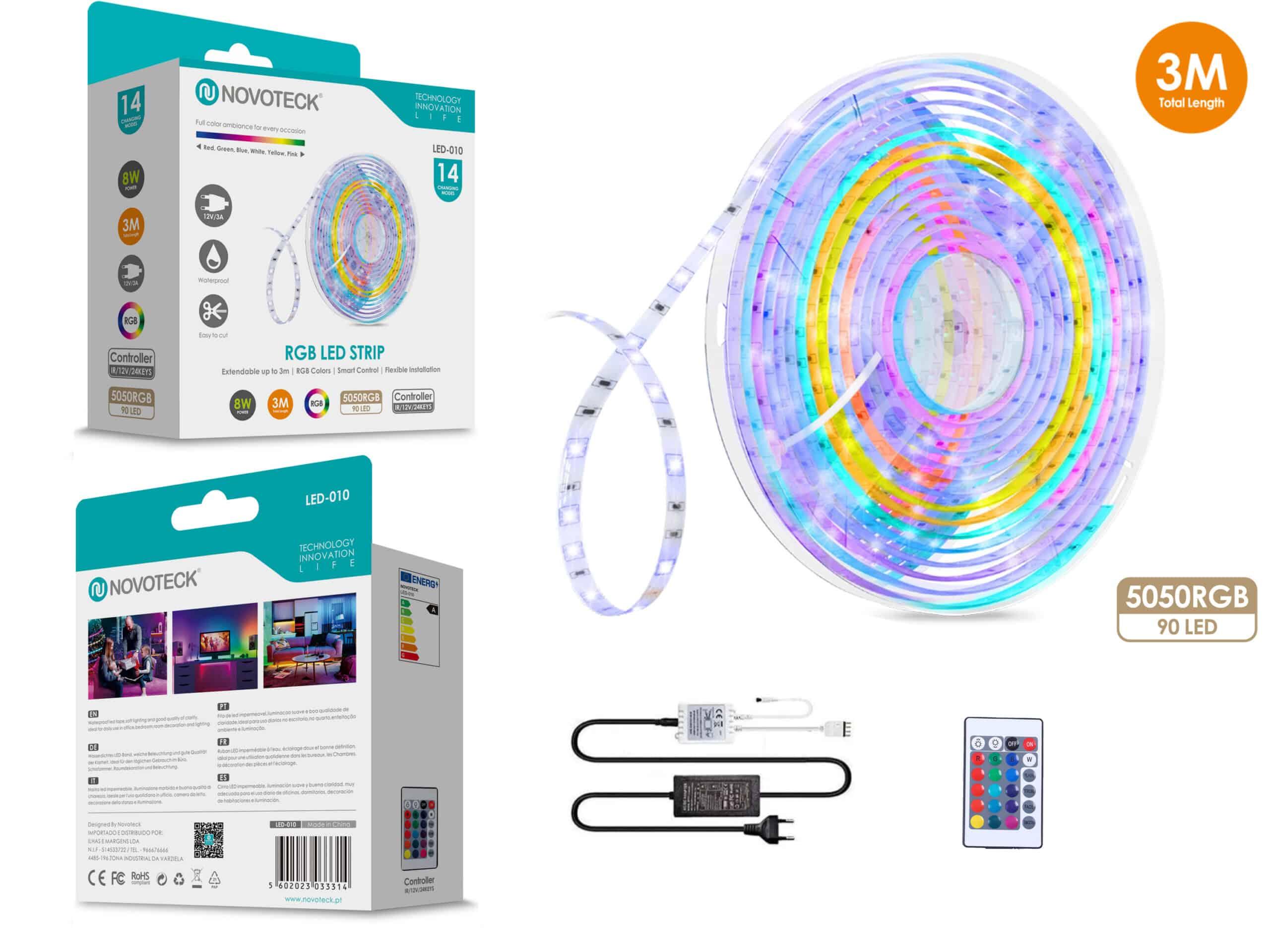 Fita Led 3M 12V 5050Rgb 90Led 8W Ip65 LED - 010