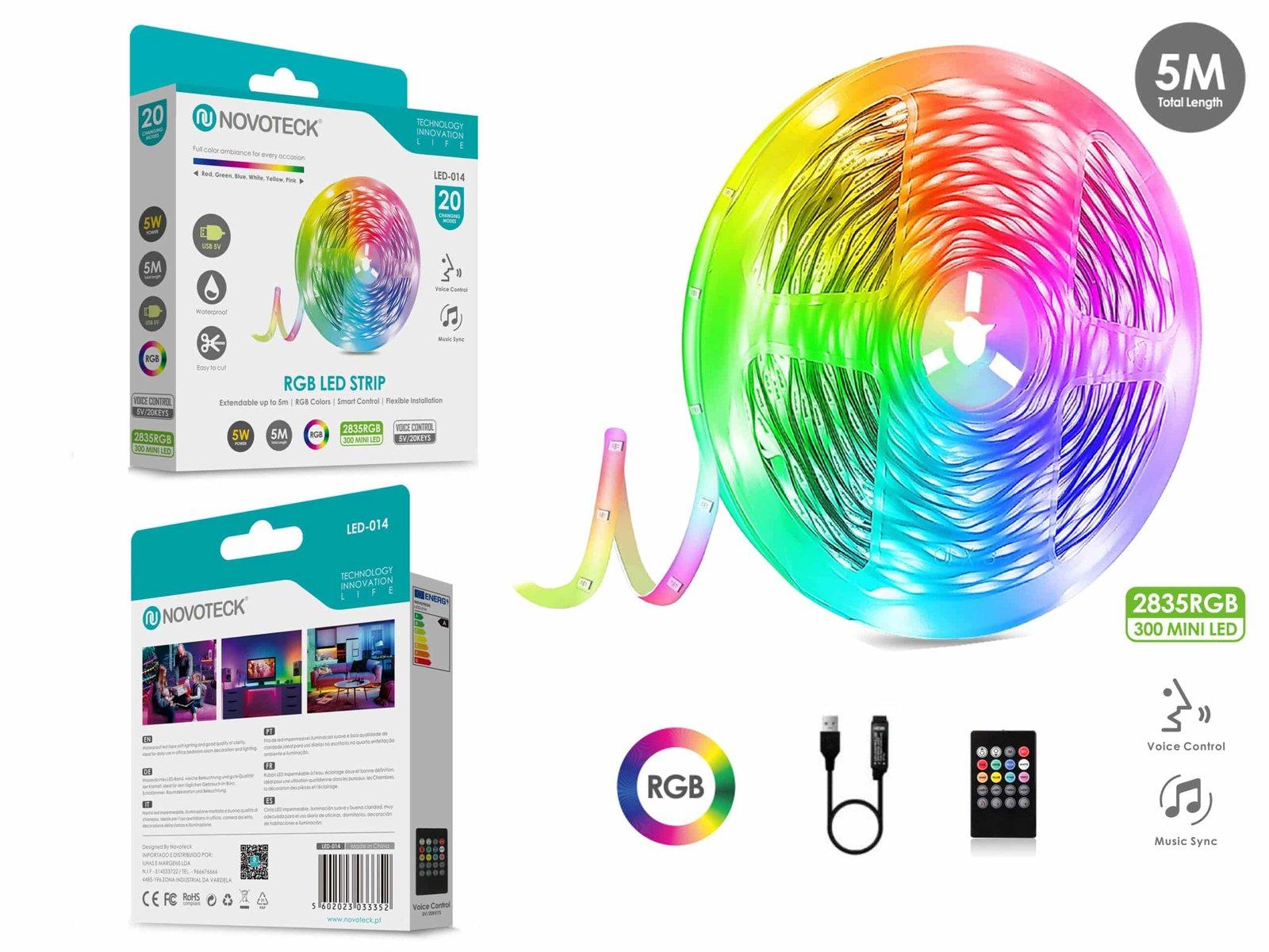 Fita Led 5M 5V 2835Rgb 300Mini Led 5W Som Controlo Ip65 LED-014