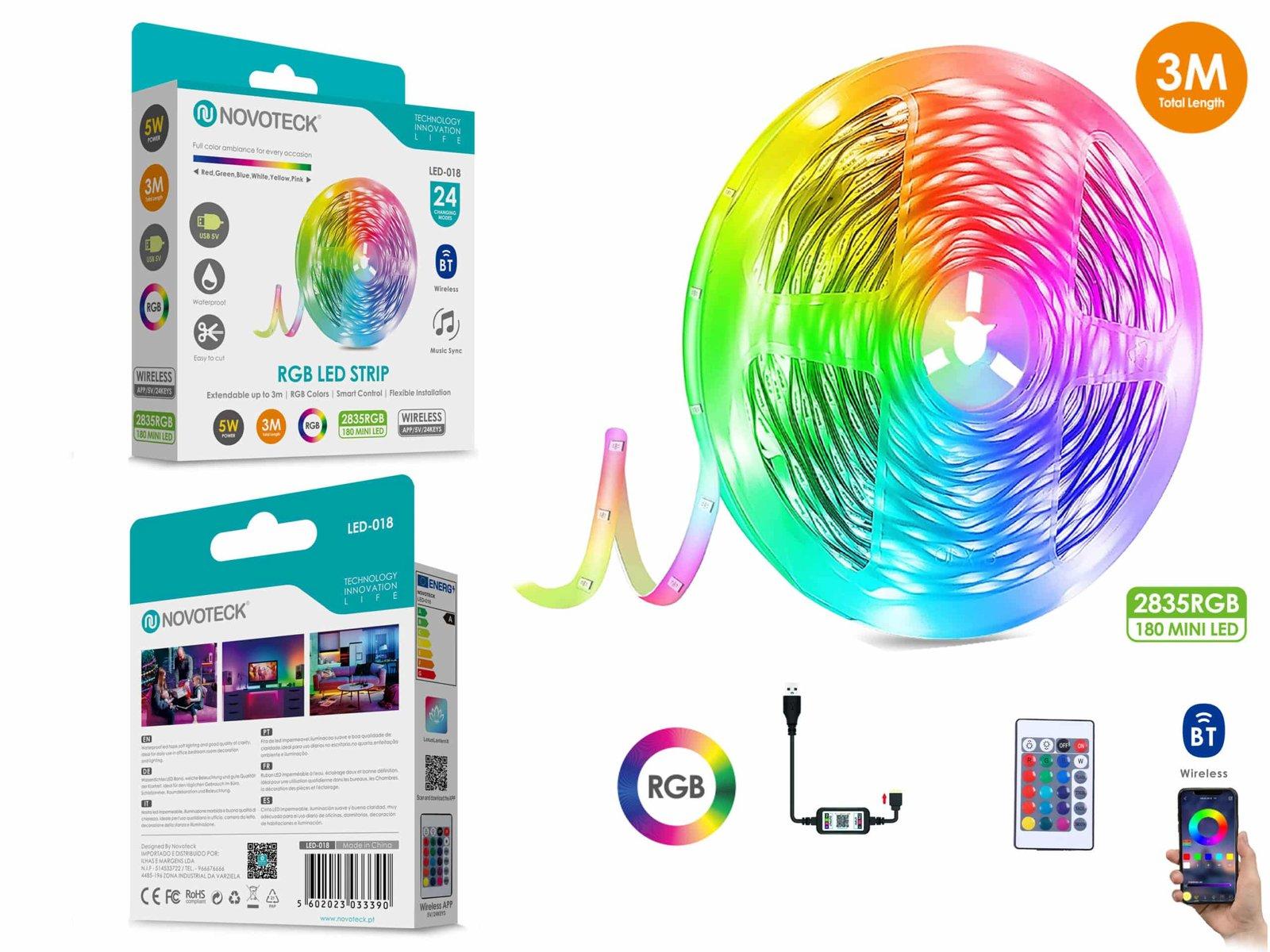 Fita Led 3M 5V 2835Rgb 180Mini Led 5W Bt App Ip65 LED-018