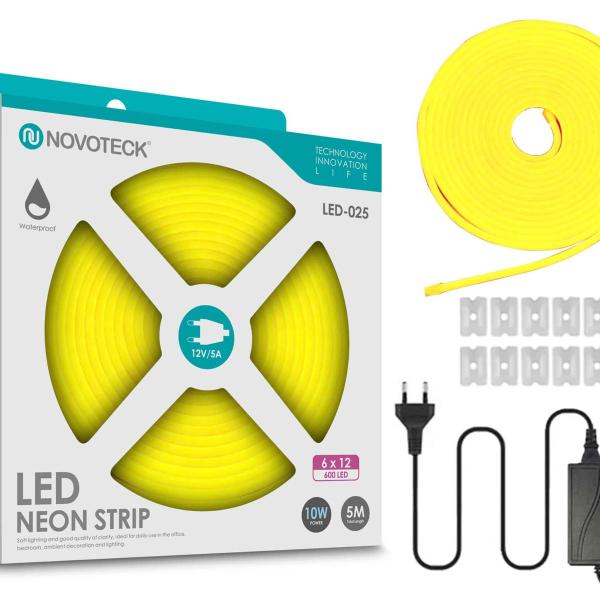 Fita Neon Led Amarelo 5M 10W 12V 600Led Ip65 LED-025