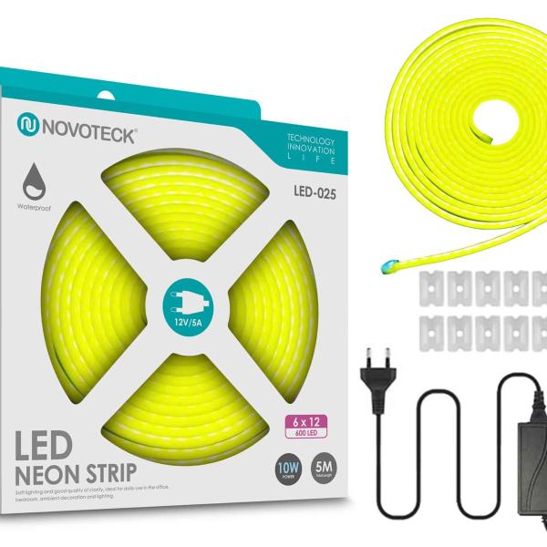 Fita Neon Led Cor Limão5M 10W 12V 600Led Ip65 LED-025