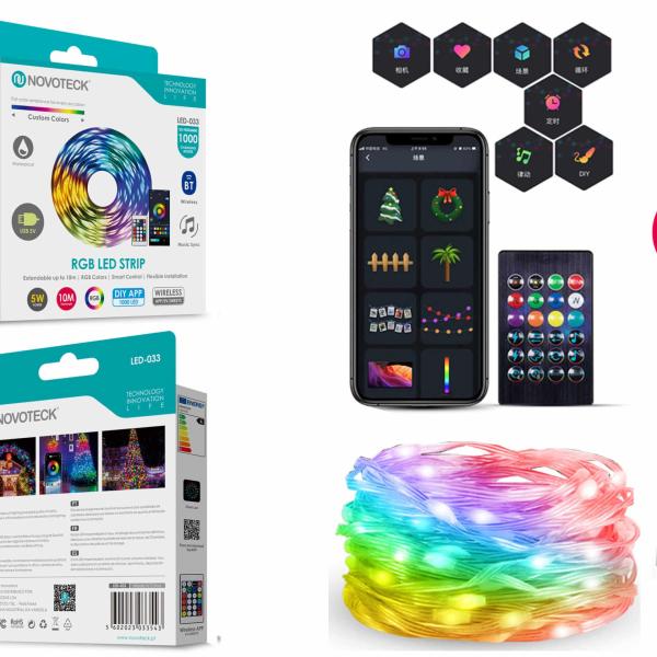 Fita LED Strip RGB Personalizável Novoteck LED - 033 - 10m, 1000 LEDs, 5W, DIY App, IP65