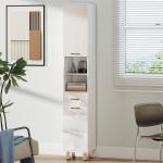 Coluna Casa de Banho Moderna com 1 Gaveta 3 Prateleiras Ajustáveis e 2 Armários Móvel Auxiliar de para Casa de Banho 30x30x180 cm Branco