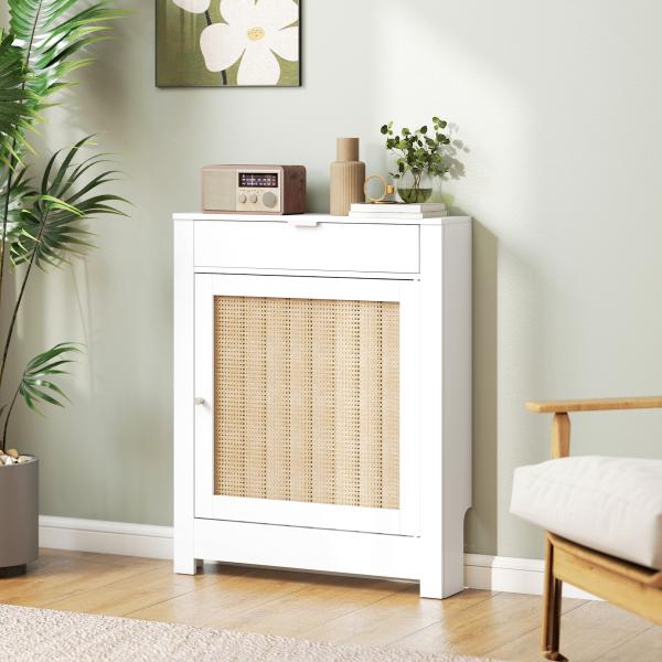Cobertura para Radiador com Porta Rebatível e Vime Proteção Radiador de MDF 78x19x95,5 cm com Compartimento Desenho Boémio Branco