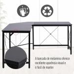 Secretária em Forma de L Secretária para Escritório com Estrutura de Metal Secretária de Canto 150x150x76 cm Preto