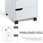 Bloco de Gavetas para Escritório Móvel de Escritório Bloco de Gavetas com 3 Gavetas e 4 Rodas 40x50x57,5 cm Branco