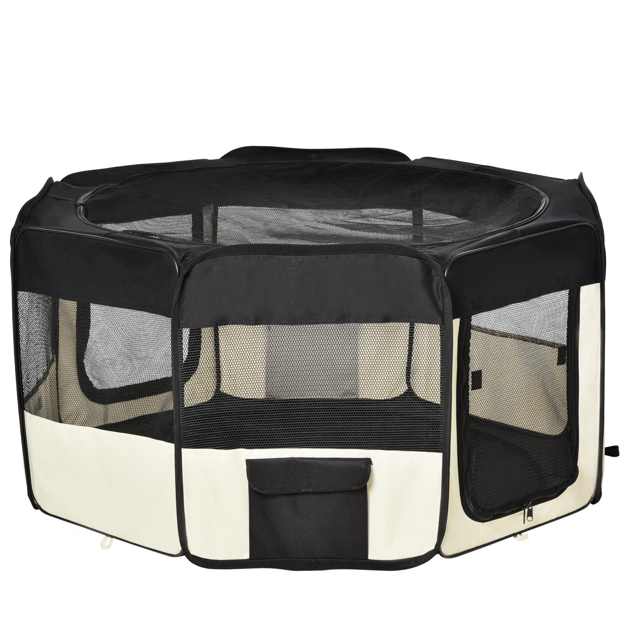 Parque para Animais de Estimação Dobrável com 2 Portas e Almofada Tecido Oxford Ø120x58 cm Preto