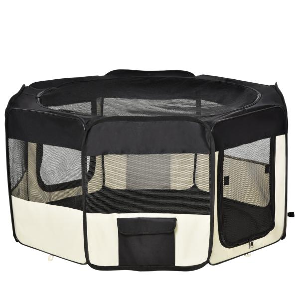 Parque para Animais de Estimação Dobrável com 2 Portas e Almofada Tecido Oxford Ø120x58 cm Preto