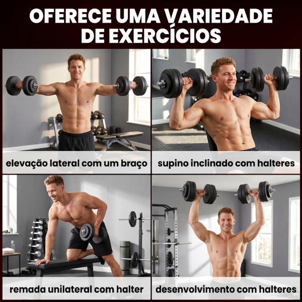 Conjunto de Halteres Ajustáveis Conjunto de Pesos 8x5kg 4x1,5kg e 2 Barras Total 50 kg Preto
