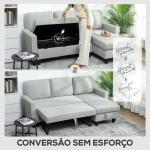 Sofá - Cama Chaise Longue de 3 Lugares Chaise Longue Reversível Ambos Lados com Armazenamento com Capas Removíveis 197x129x85 cm Cinza