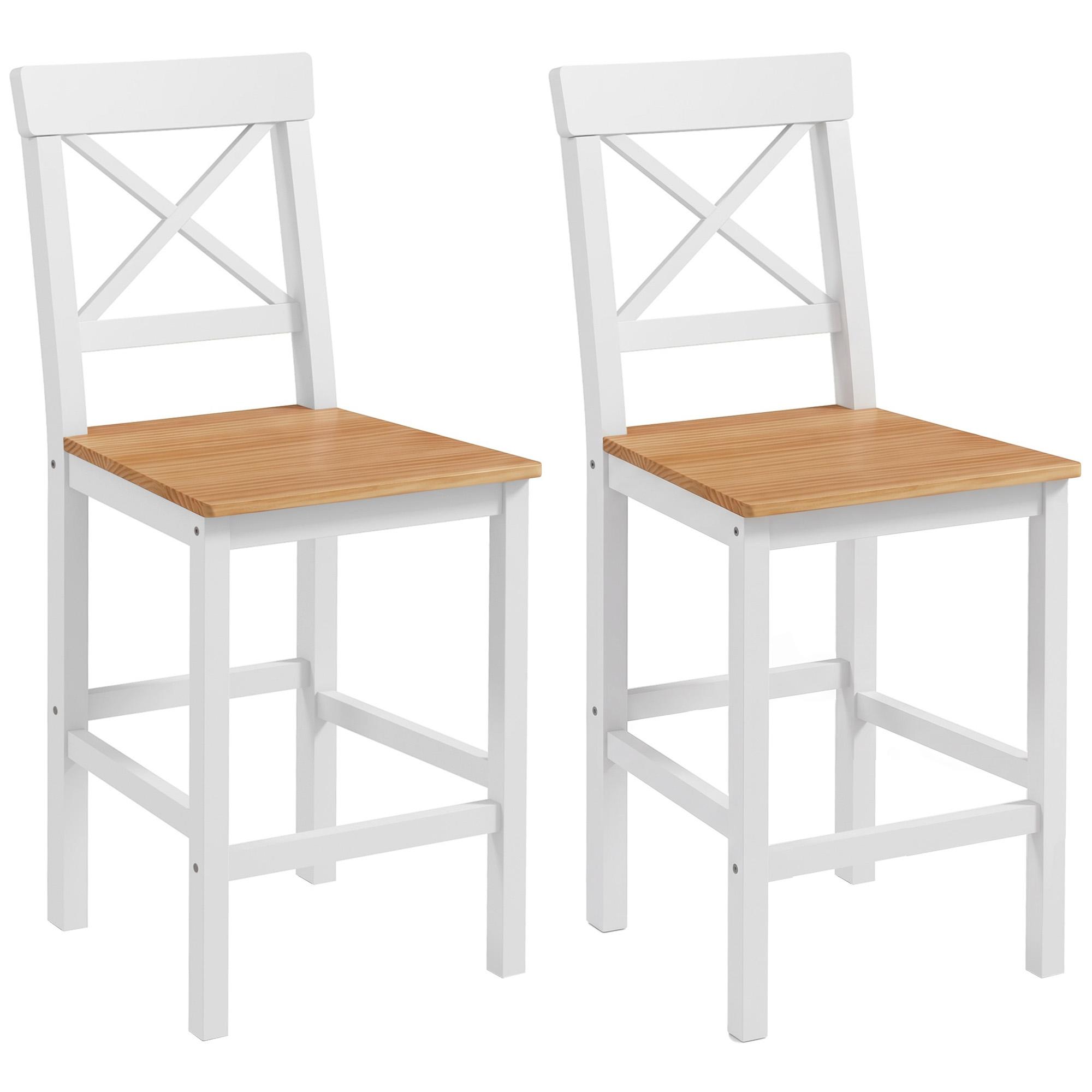Conjunto de 2 Bancos de Bar de Madeira com Encosto e Apoio para os Pés Estilo Rústico para Cozinha 41x46x97.5 cm Natural