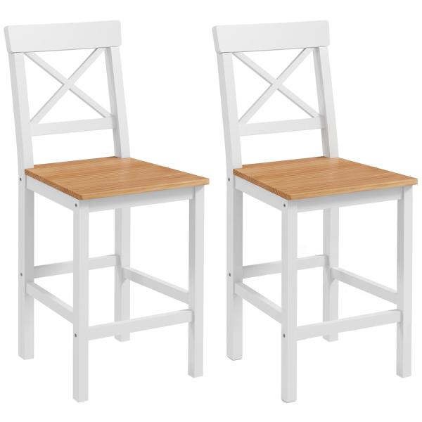 Conjunto de 2 Bancos de Bar de Madeira com Encosto e Apoio para os Pés Estilo Rústico para Cozinha 41x46x97.5 cm Natural
