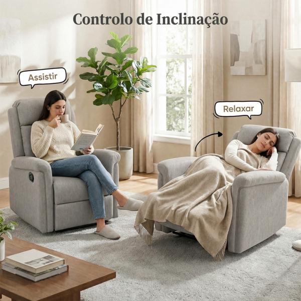 Poltrona Relax Reclinável até 135º com Apoio para os Pés Encosto Alto 78x96x102 cm Cinza