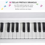 Piano de Cauda Infantil com 30 Teclas Banco Suporte de Partituras Piano para Crianças de MDF Instrumento Musical Educativo 52x50x49cm Branco