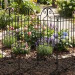 Conjunto de 4 Cercas de Jardim Metálicas 125x57 cm com Design Arqueado Resistente e Fácil de Instalar para Pátio Relva Preto