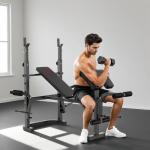 Banco de Musculação Multifuncional Inclinável Banco de Pesos com Suporte para Barra Ajustável Extensão de Pernas 106x155x202 cm Preto