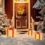 Conjunto de 3 Caixas de Presente de Natal com 58 LEDs Branco Quente Enfeites Luminosos para a Árvore de Natal Dourado