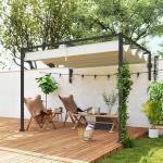 Pérgola de Parede 297x211x220 cm Pérgola de Jardim com Teto Retrátil e Estrutura de Aço Pérgola Creme