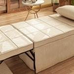 Sofá Cama 4 em 1 Estofado em Linho com Encosto Ajustável em 5 Níveis e Almofada Acolchoada 75x80x74 cm Creme
