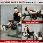 Máquina de Extensão e Flexão de Pernas Ajustável com Carga de Discos para Treino de Glúteos e Coxas em Ginásio