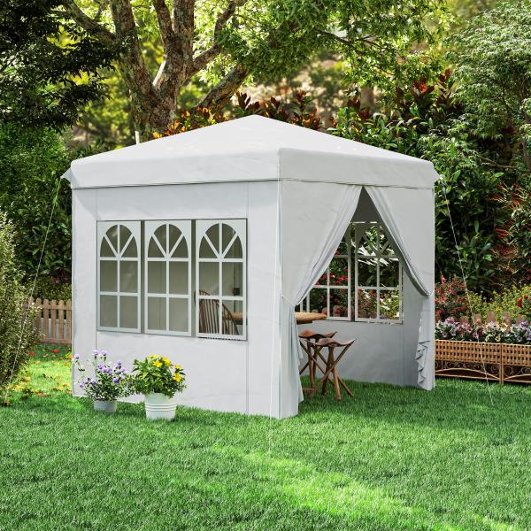 Tenda Dobrável Pop - Up 248x248x270 cm com 4 Paredes Laterais Anti - UV Altura Ajustável e Bolsa de Transporte Branco
