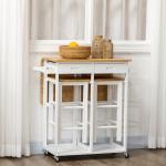 Conjunto de Mesa Alta de Bar e 2 Bancos com Rodas Mesa Dobrável de Cozinha com Bancos 86x75,5x83,5 cm Natural