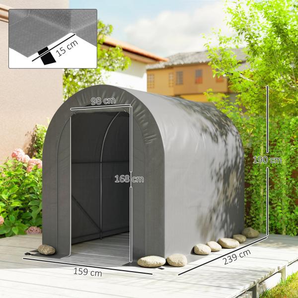 Tenda de Jardim para Bicicletas com Estrutura em Aço, Porta com Fecho, Impermeável 2,4x1,6x1,9 m Cinzento Claro