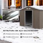 Abrigo de Jardim 277x195x192 cm Metálico para Armazenamento de Ferramentas com Base de Reforço Incluída Madeira
