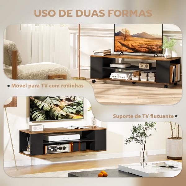 Móvel para TV com Rodas Armário para TV Flutuante com 2 Portas e 2 Prateleiras 120x40x38,5 cm Preto e Nogueira