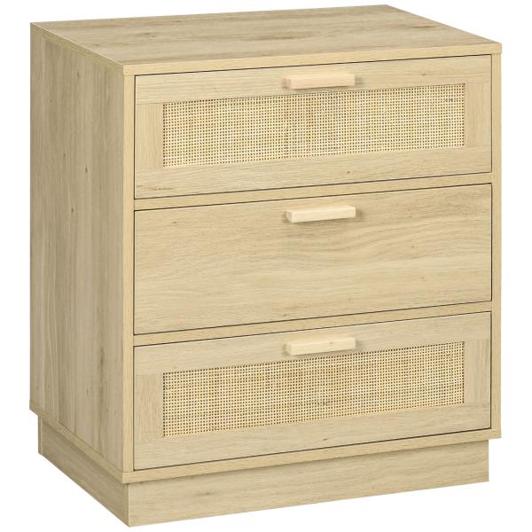 Cómoda com 3 Gavetas de Vime Cómoda de Madeira para Dormitório Sala de Estar Estilo Boêmio 60x38x69 cm Madeira