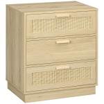 Cómoda com 3 Gavetas de Vime Cómoda de Madeira para Dormitório Sala de Estar Estilo Boêmio 60x38x69 cm Madeira