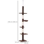 Árvore Arranhadora para Gatos Arranhador para Fixar ao Teto Altura Ajustável com Plataformas Poste de Sisal 40x34x230 - 260cm Marrom